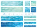 Set of assorted banners and cards with wave patterns isolated on a white background.